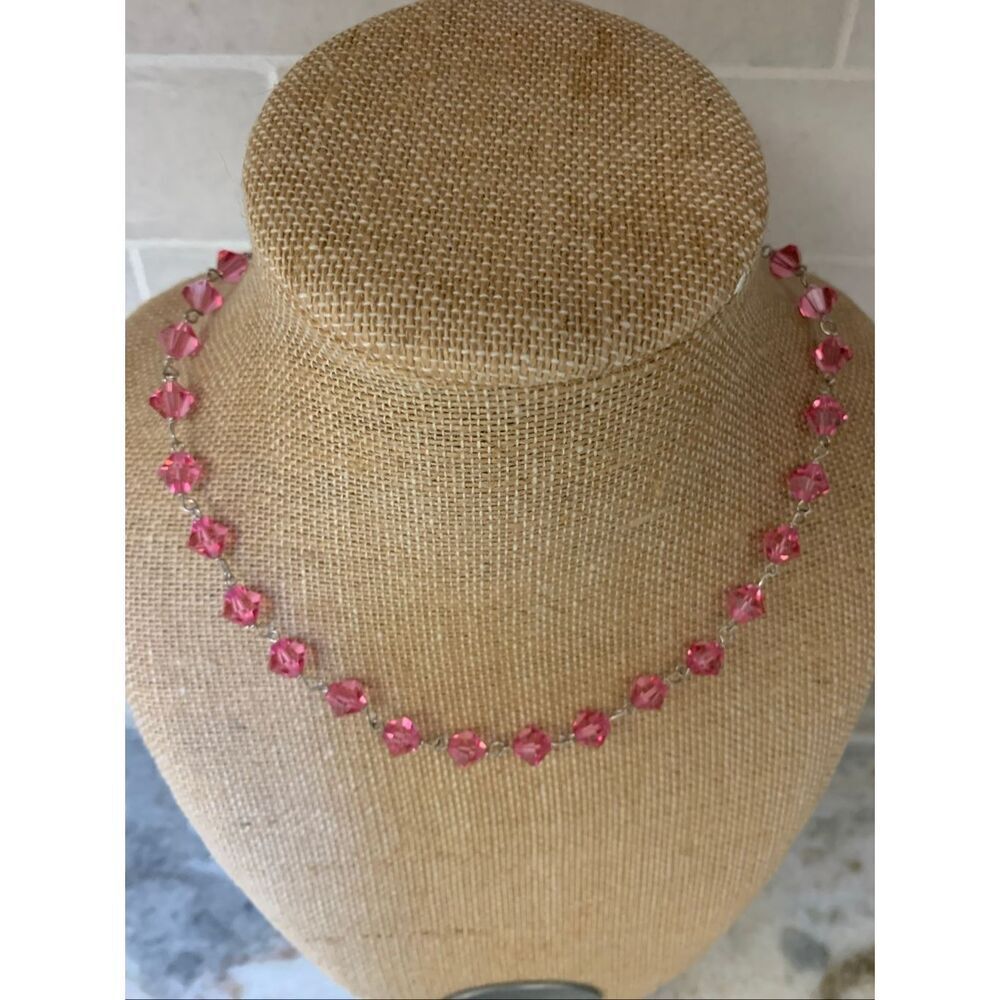 Pink Rose Aurora Borealis Crystal Necklace #valentine #breast cancer #luv #heart